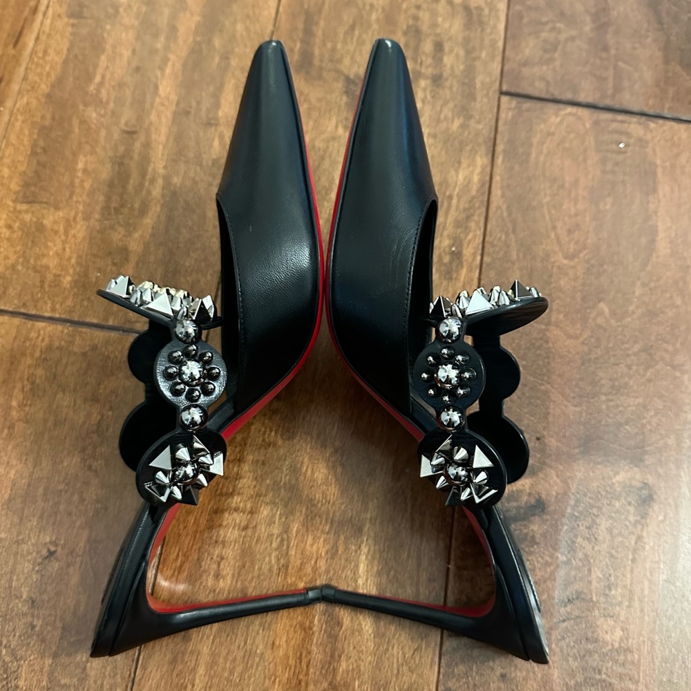 Christian Louboutin Black Miss Goldora 85 Mules Heels Pumps Sz 37 - Picture 5 of 14